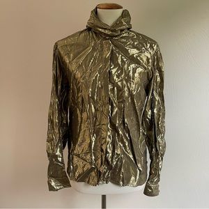 Vintage Long Sleeve Button Up Metallic Gold Blouse